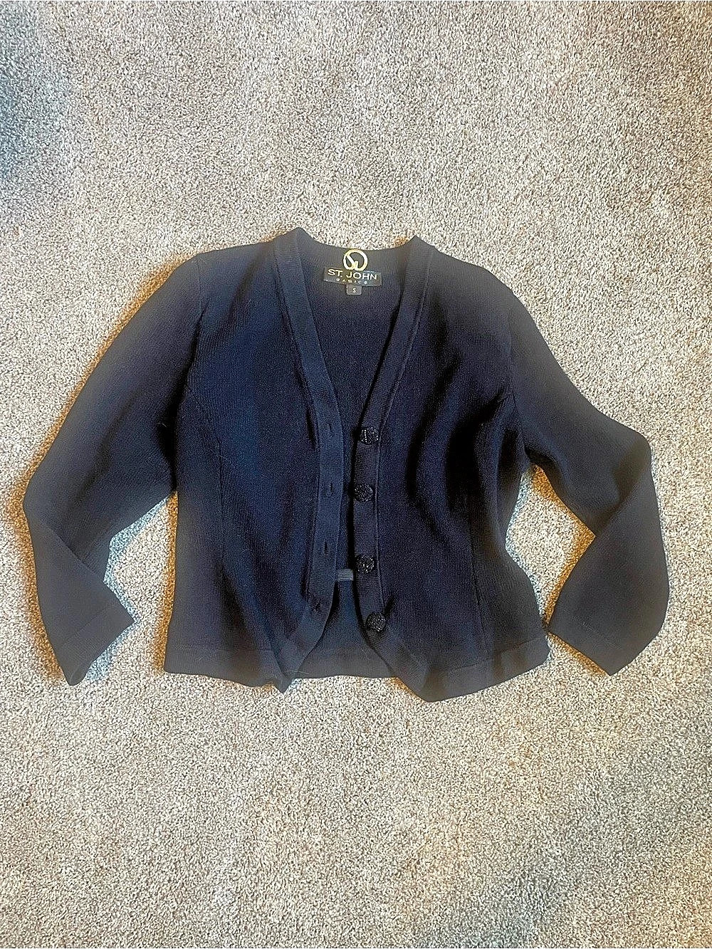 St. John Basics Black Knit Cardigan with Ornate Buttons Size Small